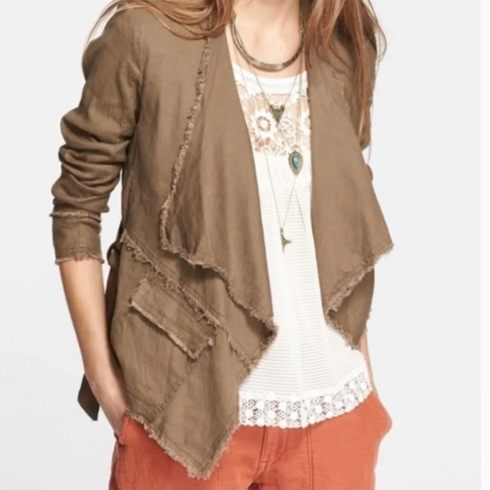 Free‎ People Raw Hem Femme Linen Waterfall Jacket